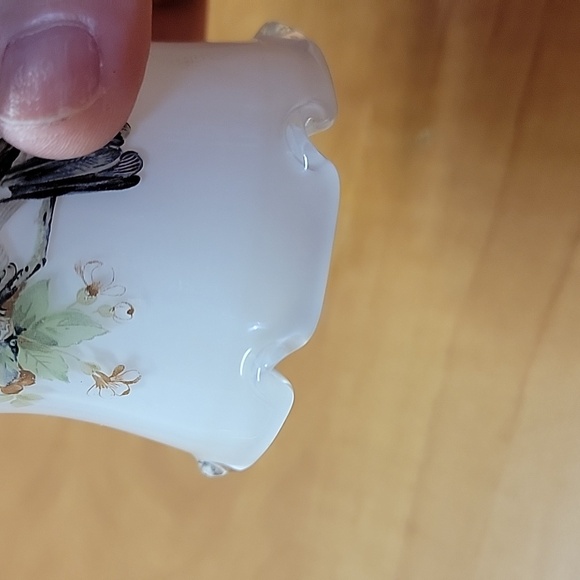 Bell Milk Glass Hand Painted Birds Hand Blown handle Bluebirds On branches - Picture 6 of 9